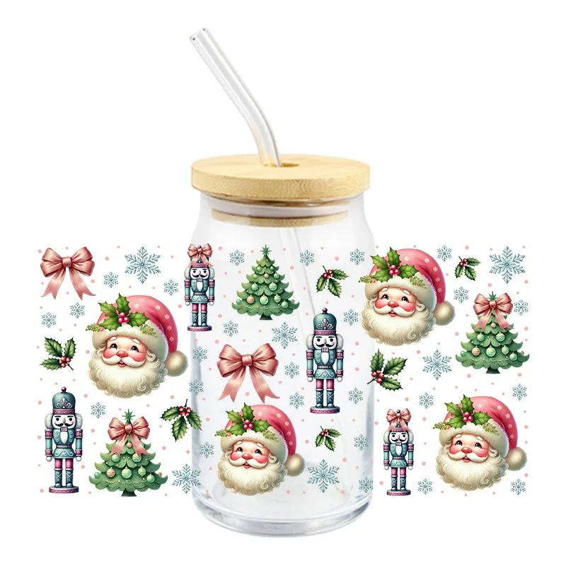 3D Fashionable Christmas Themem Series UV DTF Custom Transfer Sticker Wraps Cup 16 OZ Durable Adhesive High Quality DIY