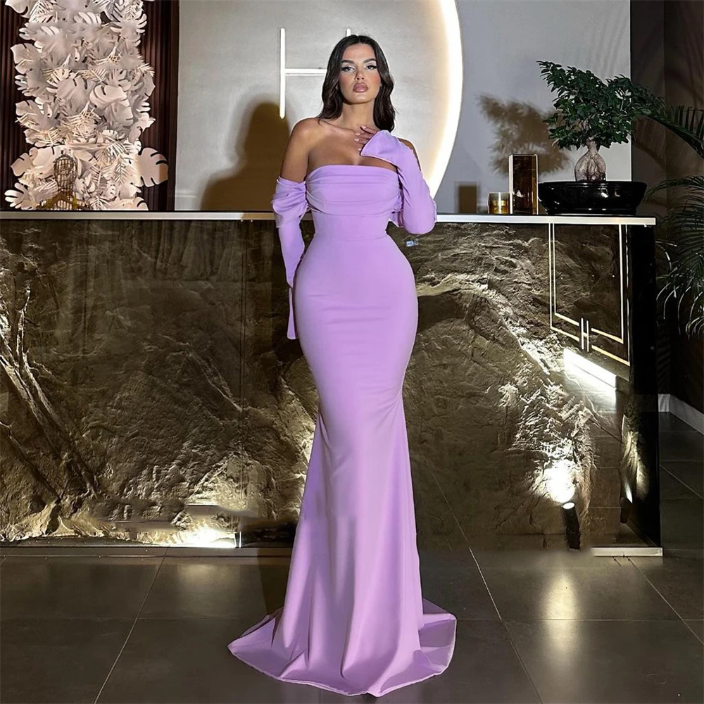 

Luxurious Purple Sparkling Women Evening Dresses Simple Backless Formal Sexy Mermaid Off Shoulder High Slit New Prom Gowns 2024