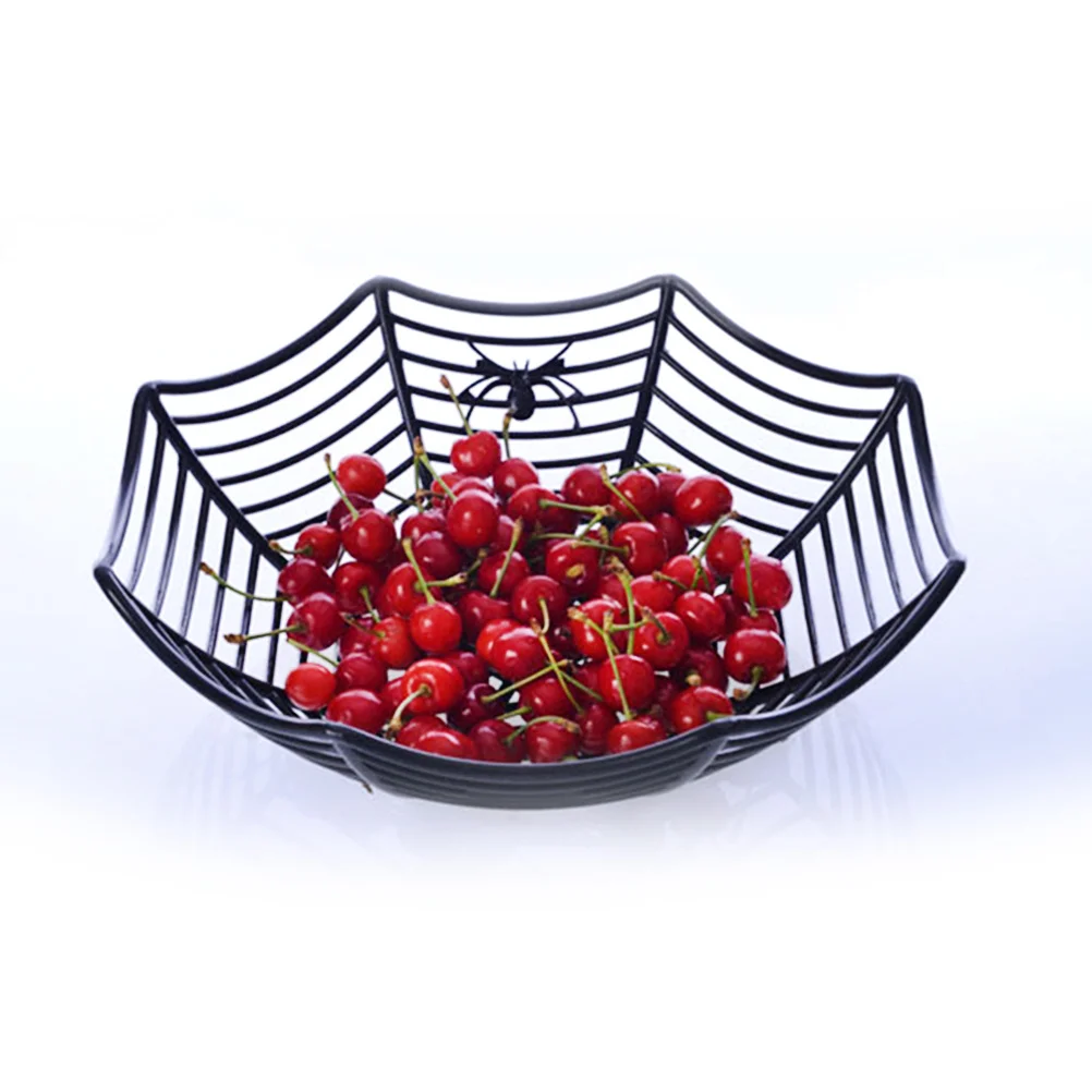 

3Pcs Black Spider Web Fruit Basket PP Material Halloween Party Decor Candy Snack Holder Fruit Plate Bowl Dish