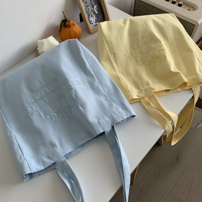 

Embroidery Literary Lazy Style Ins Simple Student One-shoulder Korean Version Casual Large Capacity Canvas Women's Bag