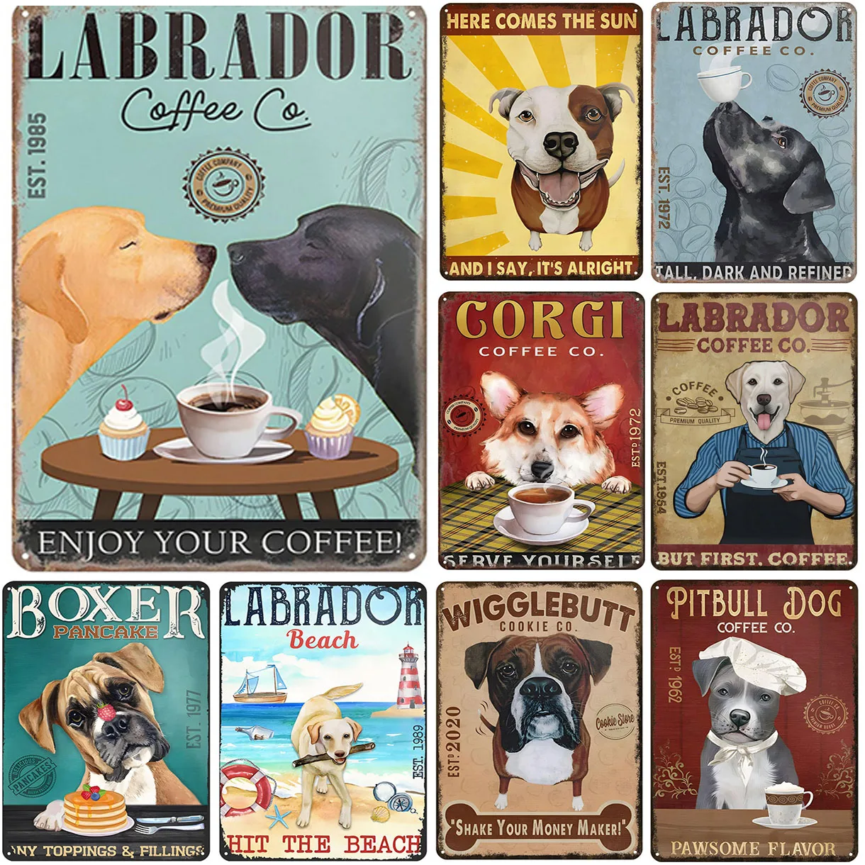 Carteles de arte de pared de perros, carteles de Metal de estaño, placa Vintage, pintura de hierro, decoración para el hogar, cafetería, sala de juegos, Club y Bar