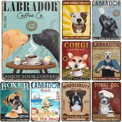 Dogs Metal Tin Signs Labrador Pitbull Wall Art Posters Plaque Vintage Iron Painting Decoration for Home Cafe Game Room Club Bar
