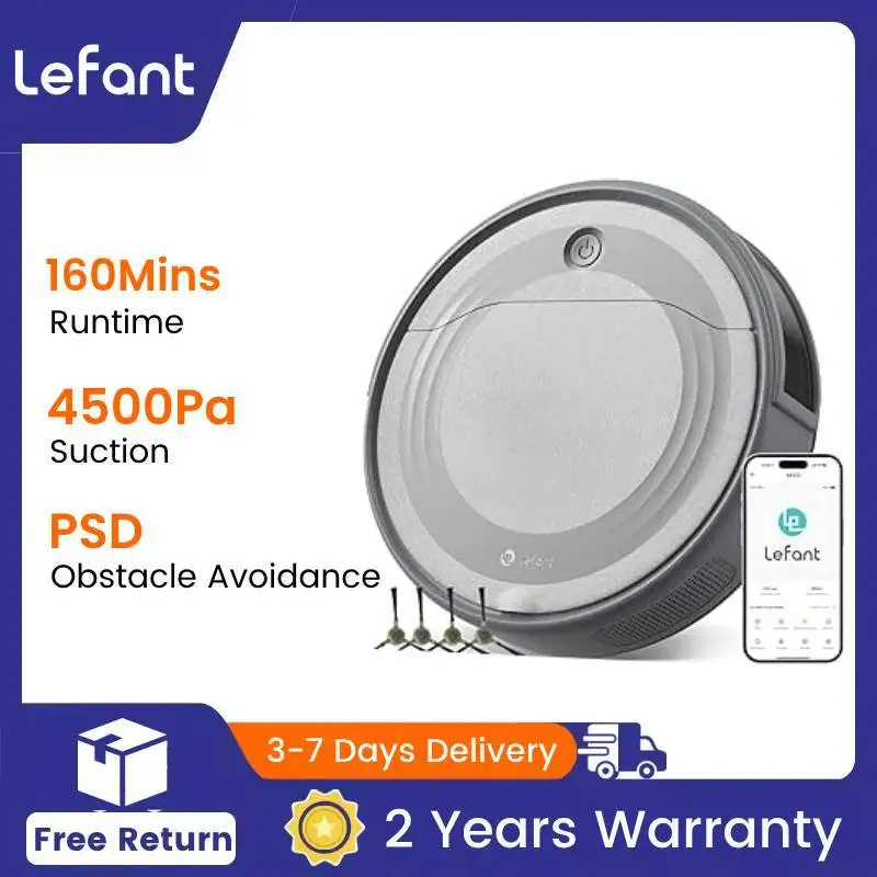 Lefant M310 Roboter-Staubsauger, 4500 PA, leistungsstarke Saugkraft, 180 Minuten, App/Alexa-Steuerung, ideal für Tierhaare und Hartböden