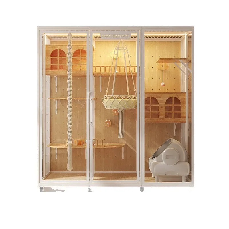 #Big Bear DIY Cat Villa Cat Cage Super Large Luxury Solid Wood Indoor Panoramic Pet Glass Display Cabinet