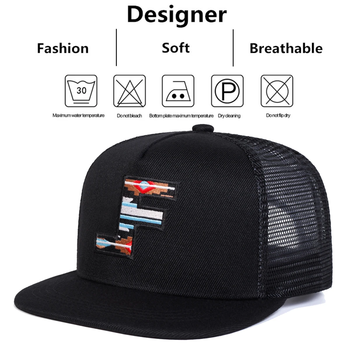 Cappelli a rete hip-hop con ricamo lettera F unisex Cappellini da baseball casual regolabili per esterni primaverili ed estivi Cappellino sportivo per protezione solare