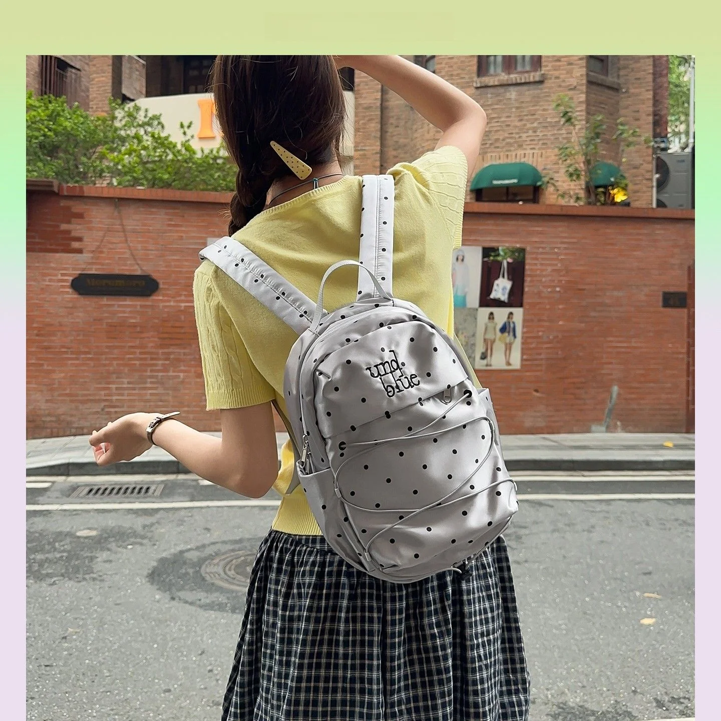 Silver Polka Dot Commuter Backpack Lightweight Female University Student Daily Use High Aesthetic Unique Design Bag