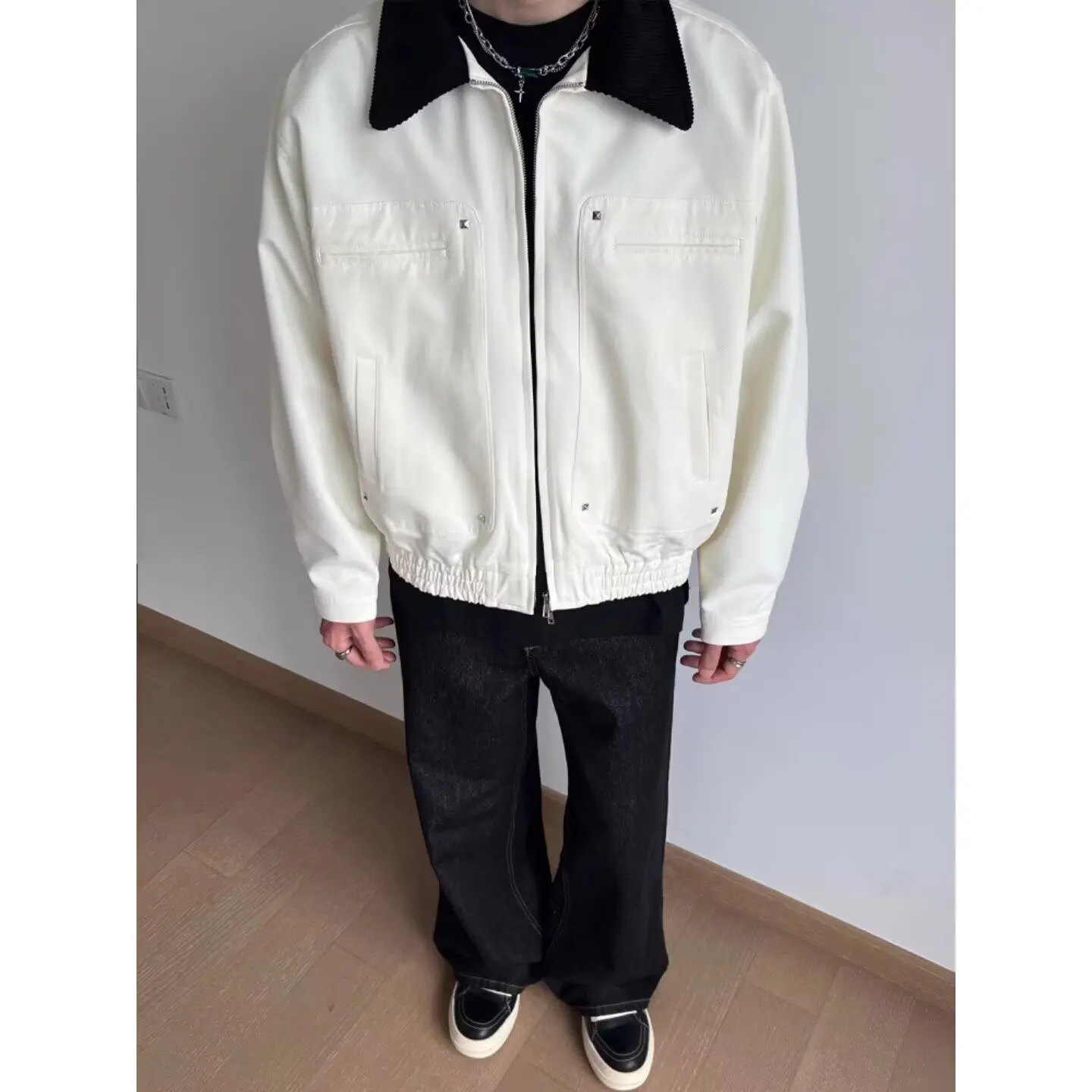 

Loose ex Detroit Contrast Collar Workwear Jaet Canvas Outerwear Open Cardigan for Couples Autumn 2025 American Sle Po...