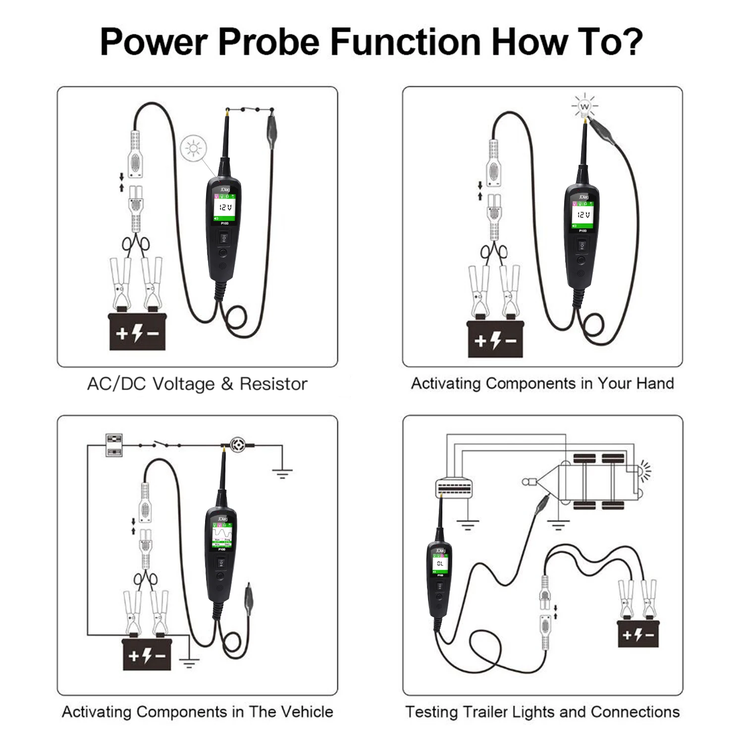 Multifuncional Car Circuit Tester, Power Circuit Probe Kit, Bateria de carro Tensão e Tester Resistente, Componente Ferramenta de Diagnóstico, 12 V,