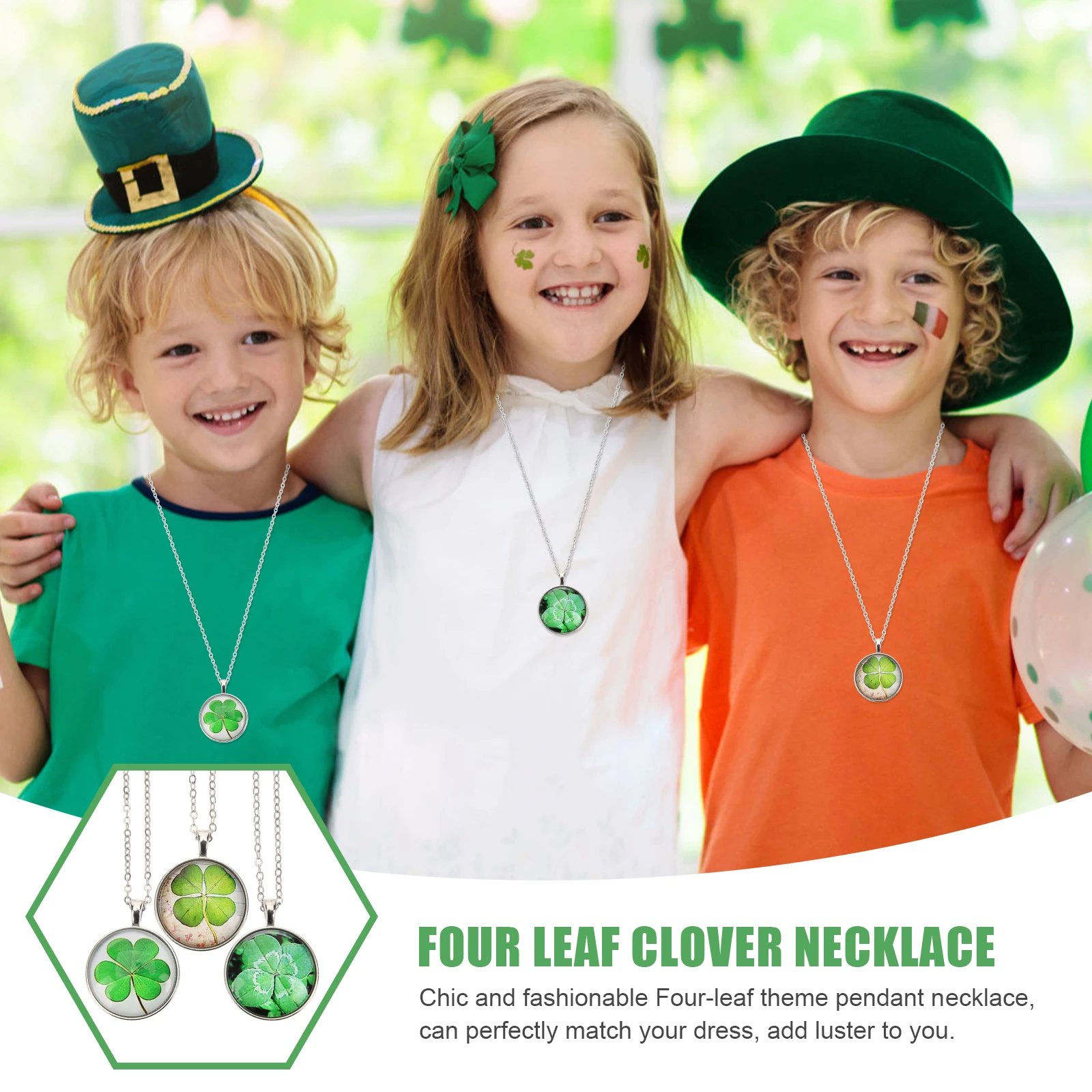 3 pçs colar de trevo de quatro folhas para mulheres meninas jóias irlandesas simples sorte pingente colares corrente leve vestir-se festa