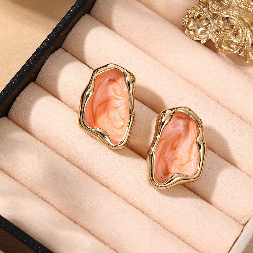 

Light Luxury Stainless Steel Irregular Enamel Exaggerated Earrings, Titanium Steel Exquisite Fashion Stud Earrings Party Jewelry