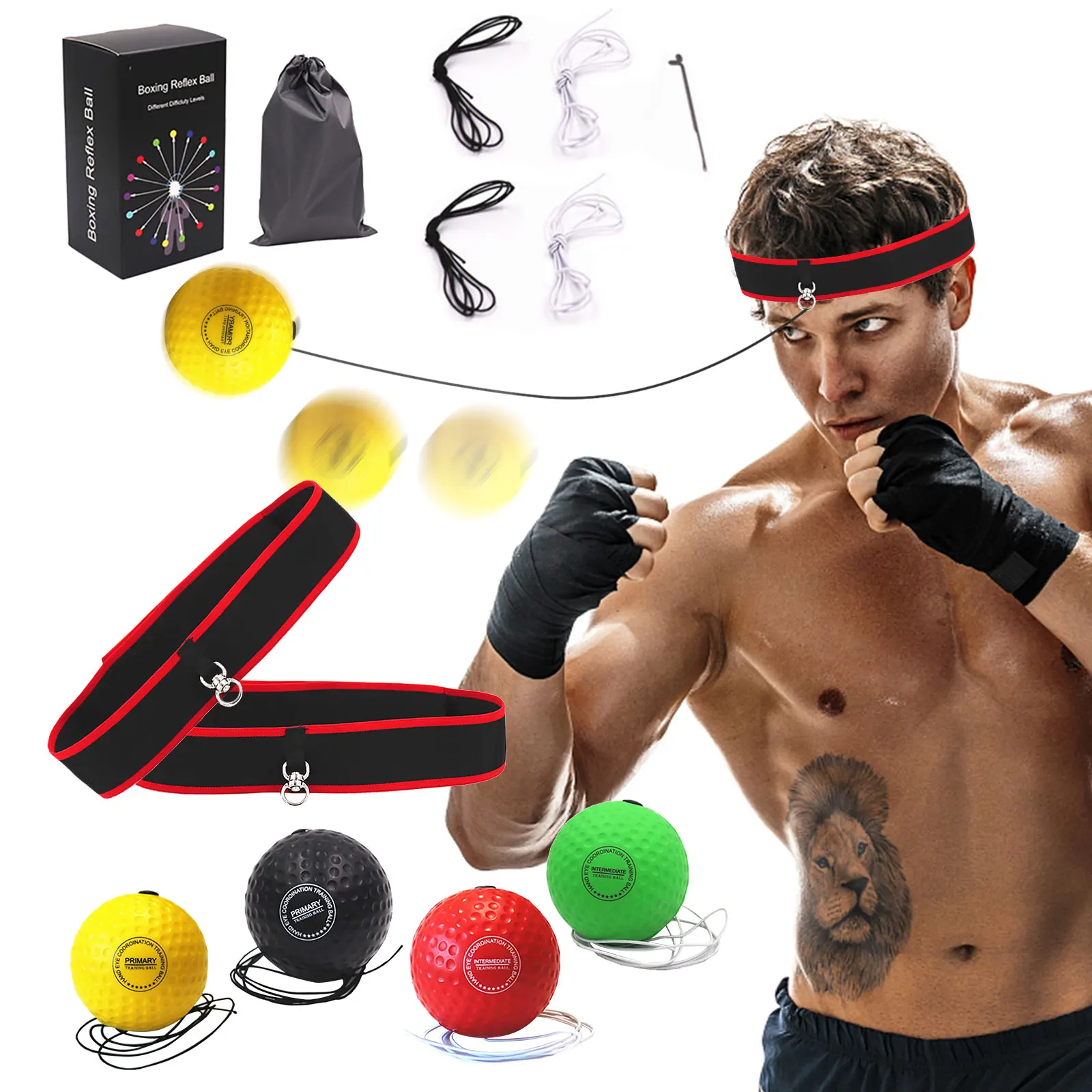 Head-Mounted Boxing Reflex Ball Set with Headband Speed Training Boxing Ball for Hand-Eye Coordination Training