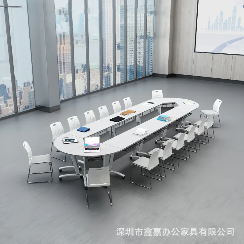 Folding training table and chair combination double movable strip conference flap table with wheels