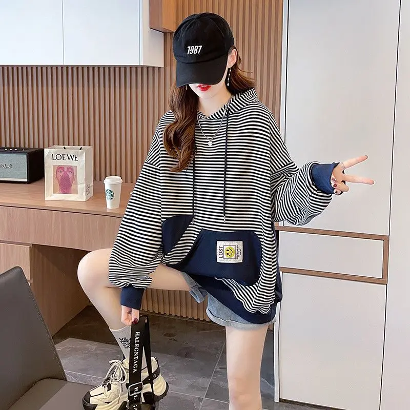 Loose Niche Design Casual Versatile Hooded Striped Sweatshirt Jacket Sweatshirts