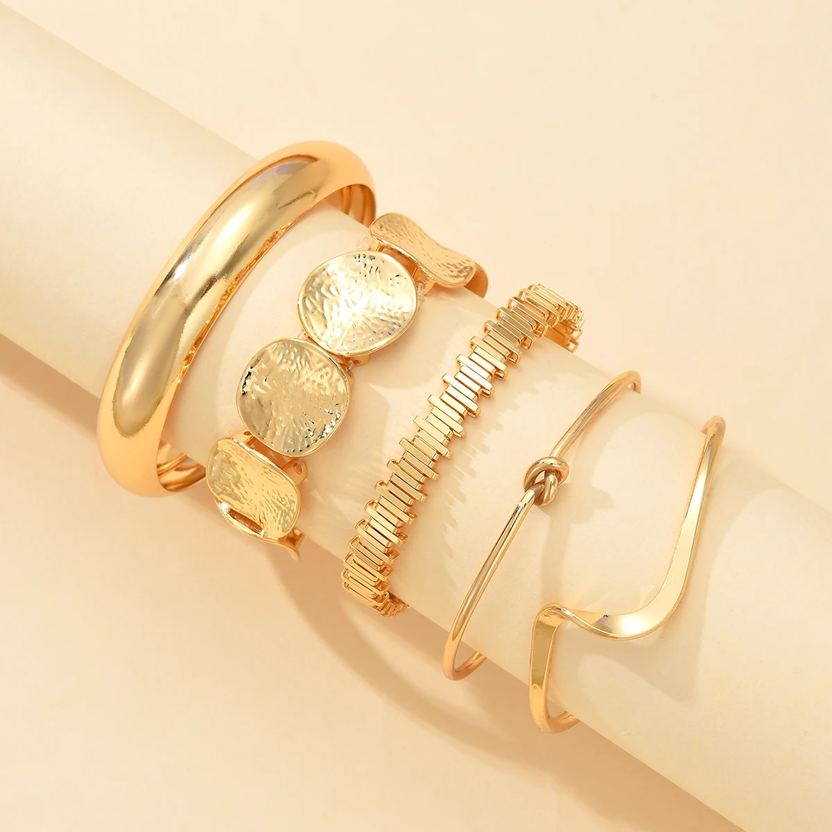 5Pcs/Set Punk Geometry Multilayer Bangles for Women Delicate Gold Color Metal Knot Cuff Bracelets Fashion Hip Hop Party Jewelry