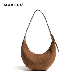 MABULA Retro Faux Suede Half Moon Women's Handbag Fashion Solid Hobo Phone Purse Luxury Design Vintage Underarm Shoulder Bag