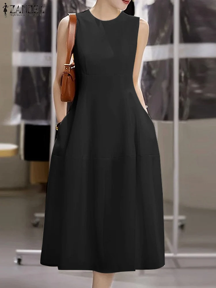 Women 2025 Summer Dress ZANZEA Fashion Sleeveless Work OL Sundress Elegant Solid Party Dresses Robe Casual O Neck Midi Vestidos