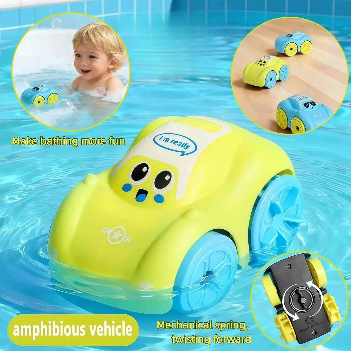 Amphibious Clockwork Toy Car,Wind‑up Floating Vehicle No‑Battery Water & Land Dual‑Use Car,Durable Anti‑fall Bath Entertainment