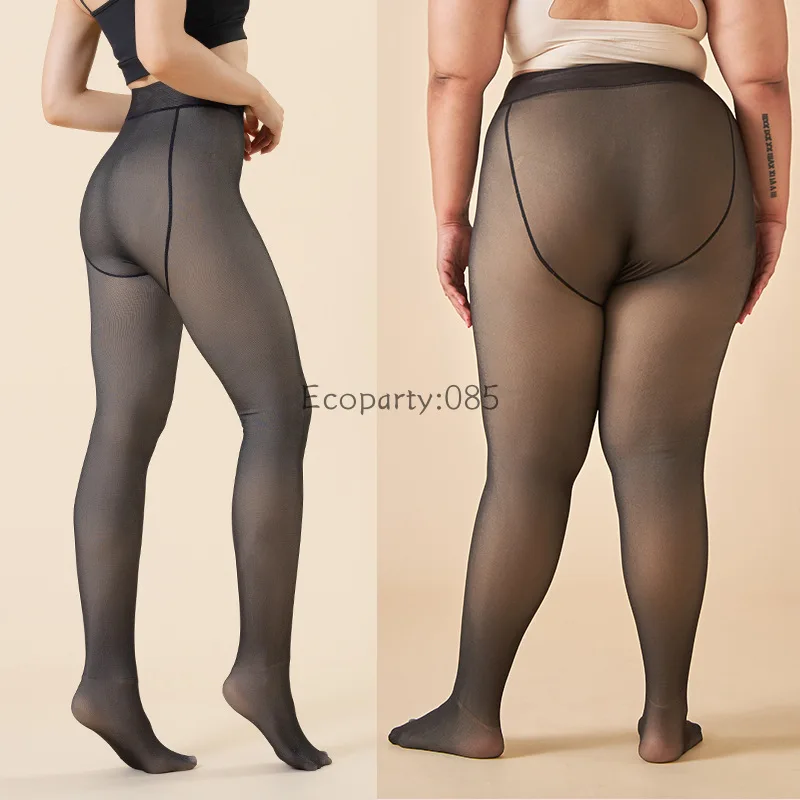 Large Size Fake Transparent Flesh Black Transparent Skin Bottoming Pants Stockings Padded Pants Bare Legs Women Winter Outside