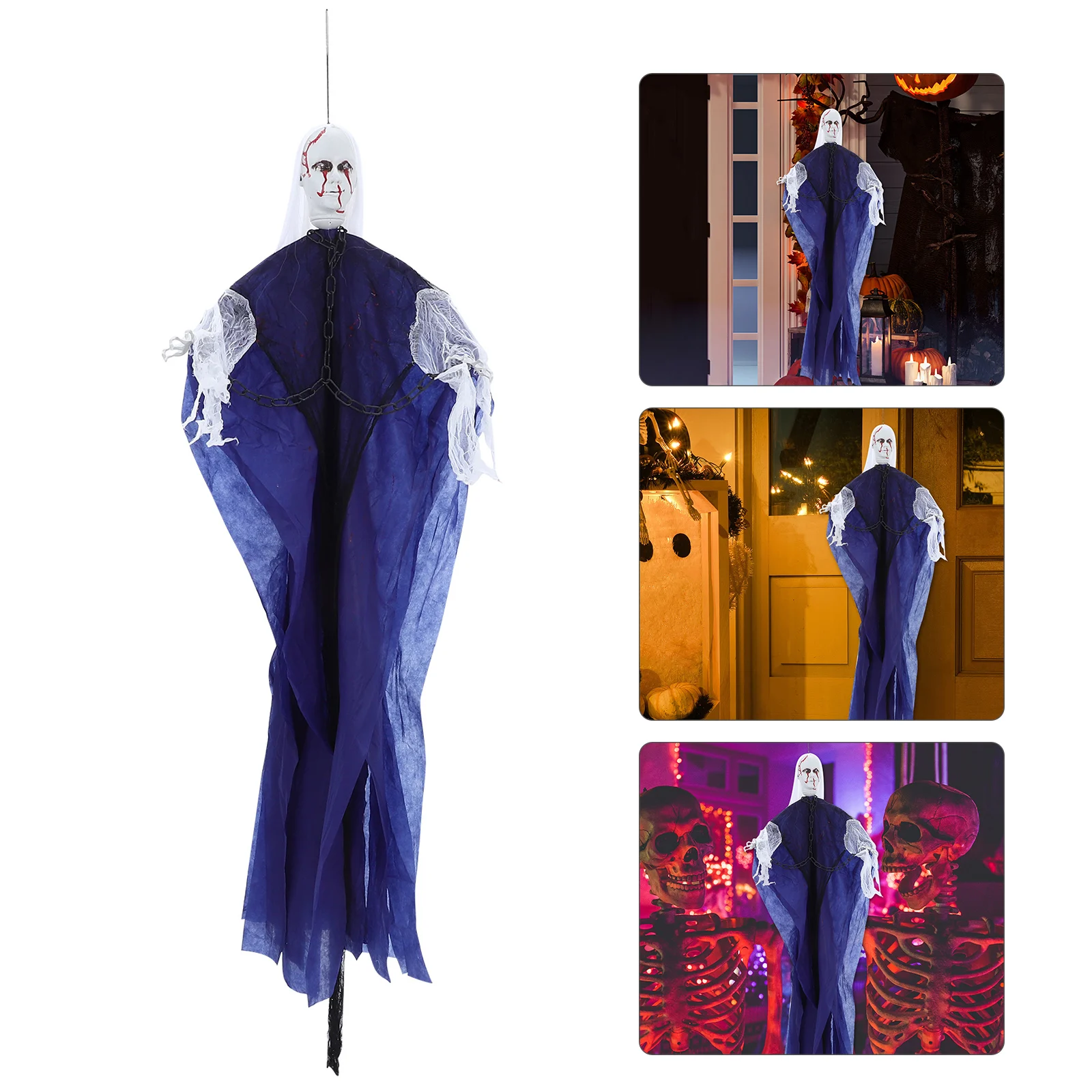 

Sound Activated Decoration Outdoor Hanging Prop White Hair Blood Face Led Eyes Spooky Haunted House Party Supply Ghost