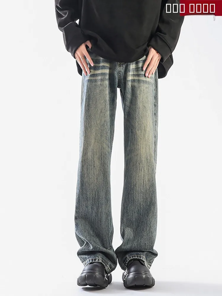 

Мужские джинсы в стиле ретро, синие, весна-лето, универсальные, свободные, прямые, повседневные, длинные брюки