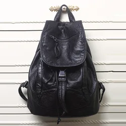 MJ Soft Leather Women Backpack Large Travel Bag PU Leather Female Daypack Black Backpack School Bag for Teenage Girls