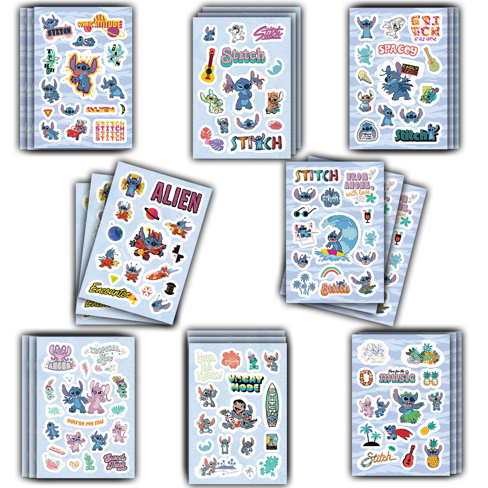 Disney 8/16PCS Stitch Sticker Laptop Fashion Cafe Luggage Phone Cartoon Living Phone Cafe Stationery Room Waterproof Sticker ﻿