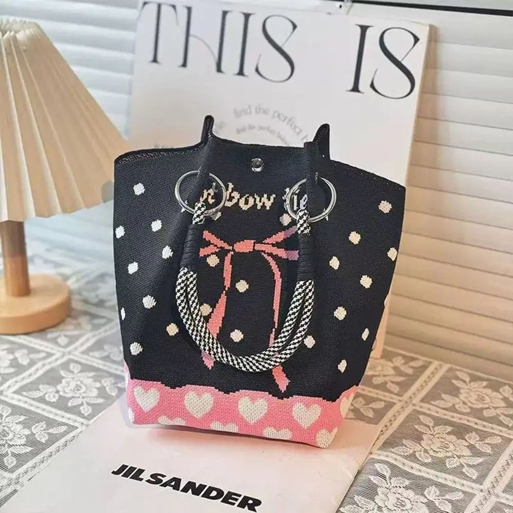 Modische Cartoon-Strick-Bucket-Bag mit Großer Kapazität, Handgefertigte Handgelenktasche mit Gewebtem Ringverschluss für Frauen und Mädchen – Detail 2