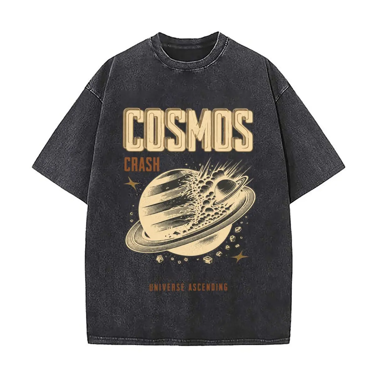 Cosmos Crash Universe Ascending Saturn Planet Space Graphic Vintage Distressed Loose Streetwear Tops