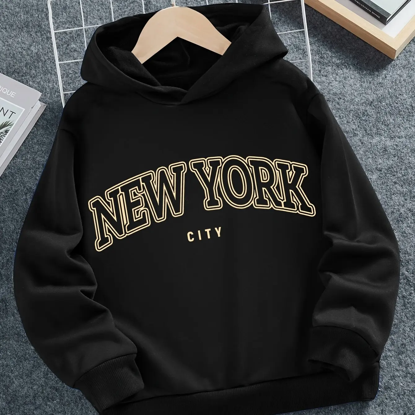 New Fall/Winter Style Cool Trendy Letter New York Design: Unique Sporty Hooded Casual Long-Sleeved Sweatshirt for Boys
