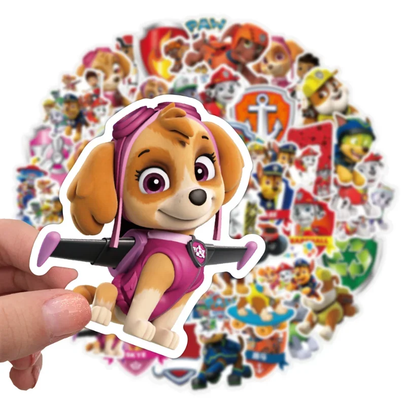 50pcs Paw Patrol Anime Figure Patrol Canine Stickers Cartoon Cup Luggage Without Leaving Glue Waterproof Sticker Kids Toy Gifts