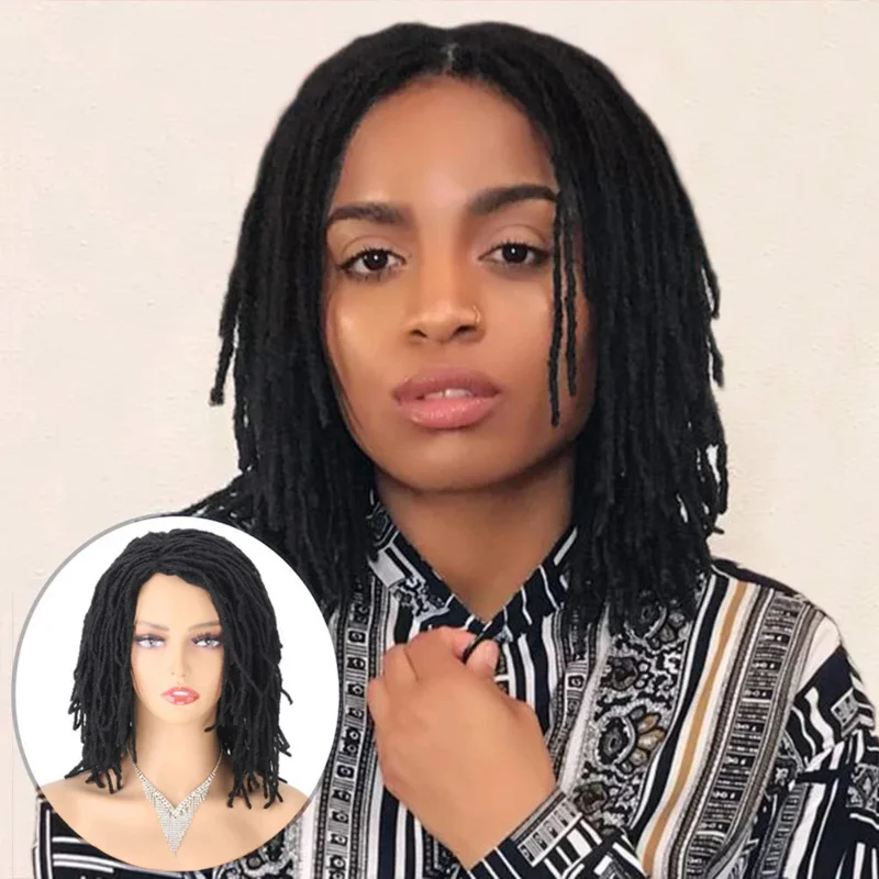 Braided for Women 10inch Ombre Black Blonde Curly Dreadlock Wig Synthetic African Faux Locs Crochet Twist Hair Short Wigs