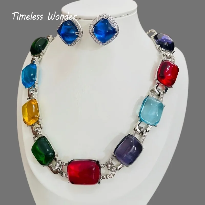 Timeless Wonder Fancy Crystal Glass Geo Zircon Pave Necklace for Women Designer Jewelry Trendy Rare Classy Neat Cute 4526