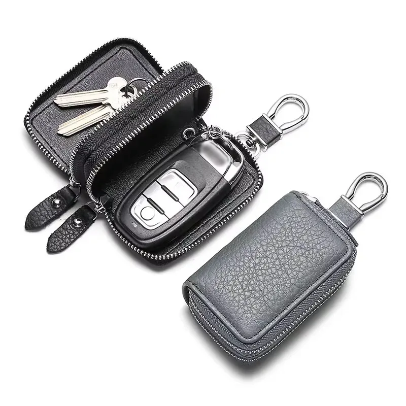 ZK3 Leather Men Women Key Holder House Keychain Bag Organizer Car Key Case Double Zipper Pouch Multifunctional Wallet Mini Purse