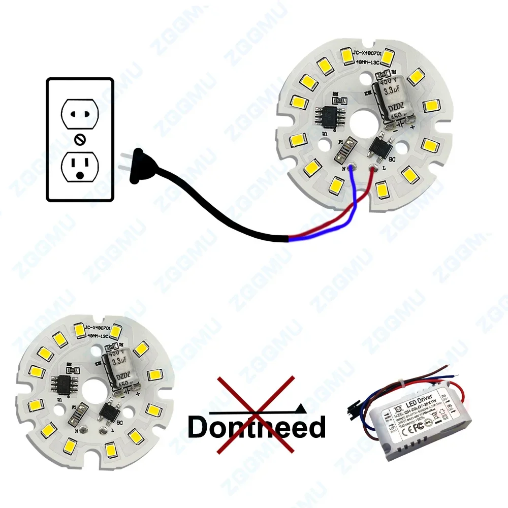 10 pcs 5W 7W 12W 18W AC220V Driverless LED Chip 2835 SMD Round Lamp Beads DOB Bulb Light 3 Colors High Brightness Efficient