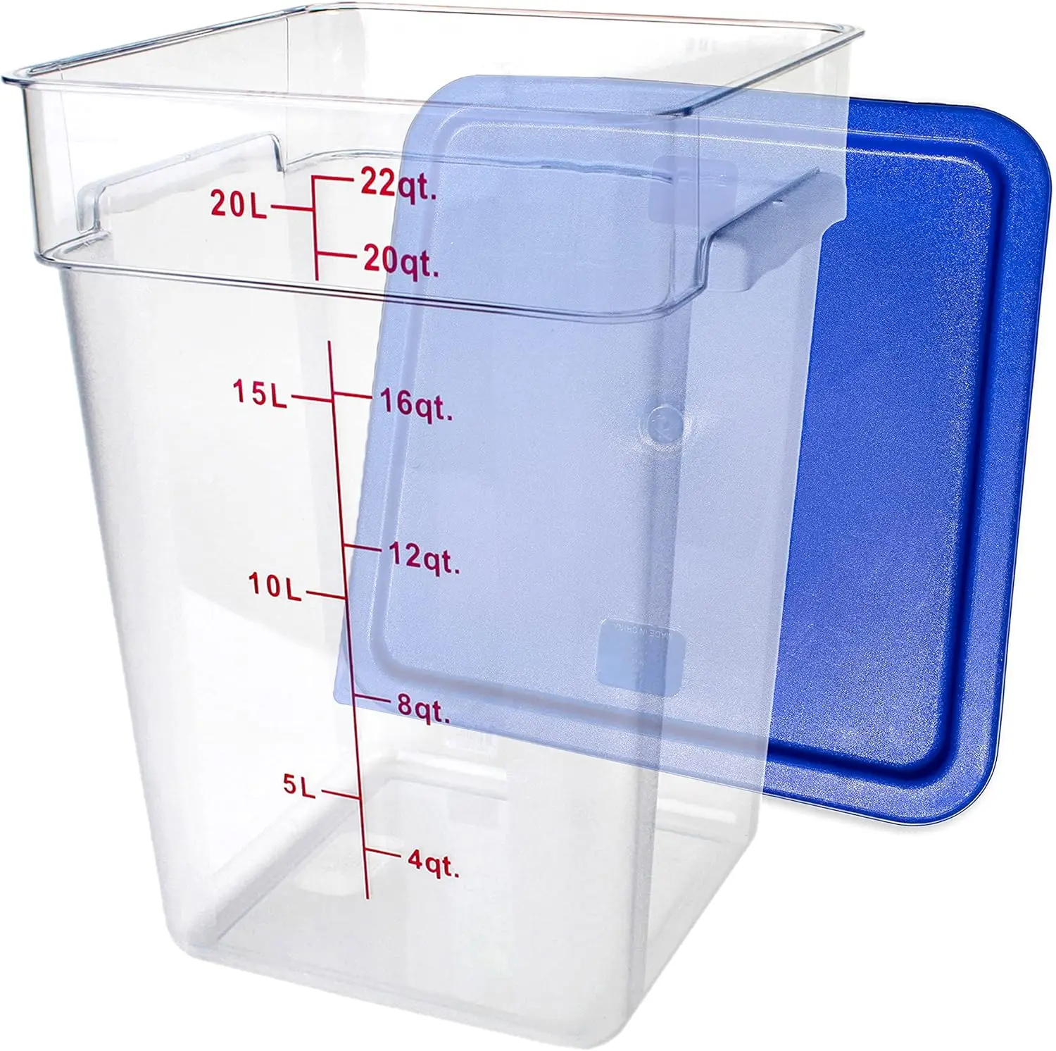 Tiger Chef 22 Quart Commercial Grade Clear Food Storage Square Polycarbonate(PC) Containers with Blue Lids 4 Pack