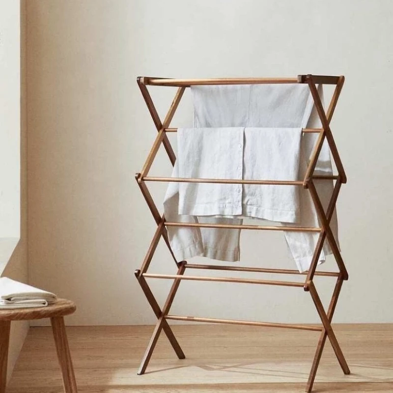 Bathroom towel rack foldable multifunctional towel rack drying rack floor simple solid wood