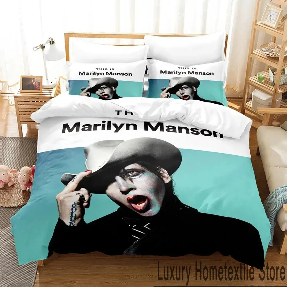 3d Print Marilyn Manson Beddengoed Set Jongens Meisjes Tweeling Queen King Size Dekbedovertrek Kussensloop Bed Jongens Volwassen Huis Textileextile