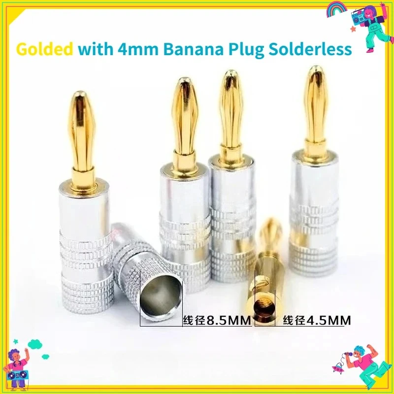 2PCS/4PCS Banana Connector 4mm Speaker Banana Plugs Copper Gold Plated 4mm Banana Jack Match with 4mm Binding Post