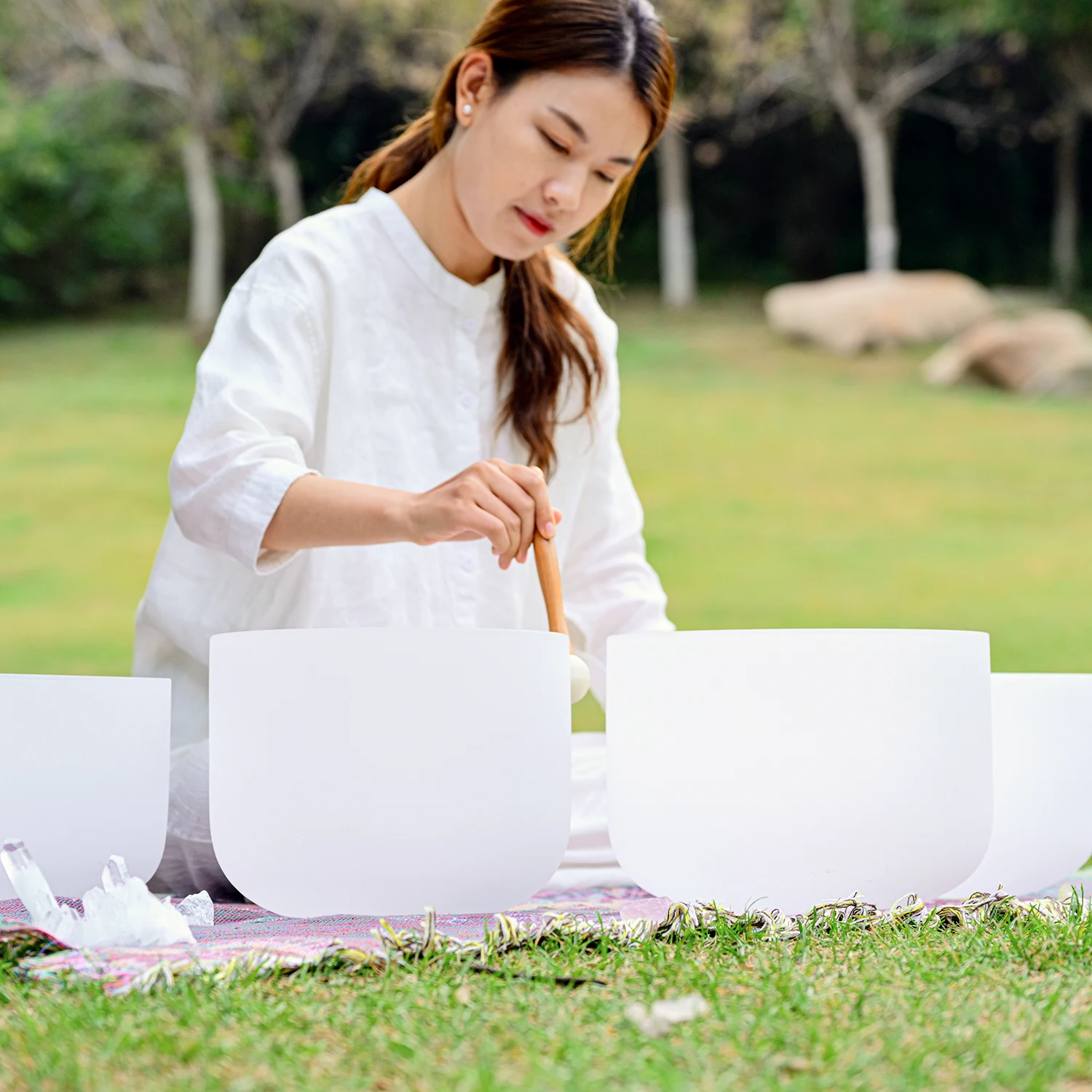 

Hotsale 6"-12" 432Hz Frosted White Crystal Singing Bowl Quartz Singing Bowl