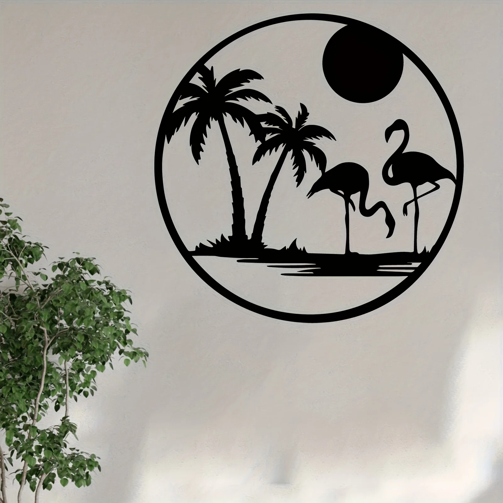 Tropical Flamingo Palm Tree Aluminum Wall Art 12x16in Waterproof Durable for Patio Garden Fence Yard Outdoor Home Decor