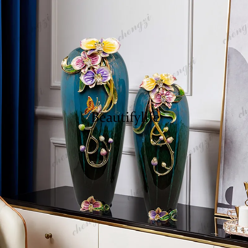Glass vase light luxury ornament home living room flower arrangement European modern, entrance floor decoration