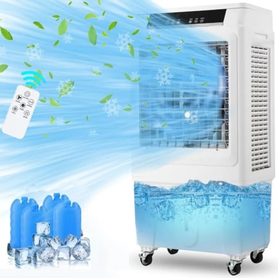 

Evaporative Air Cooler 3000CFM with Remote Control and 12H Timer for Indoor Outdoor Use Includes 4 Ice Packs 3 Operating Modes