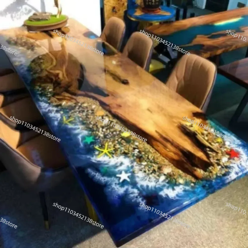 

Vintage Furniture Luxury Coffee Solid Wood River Design Dining Table Restaurant Dining Table Resin Epoxy Table