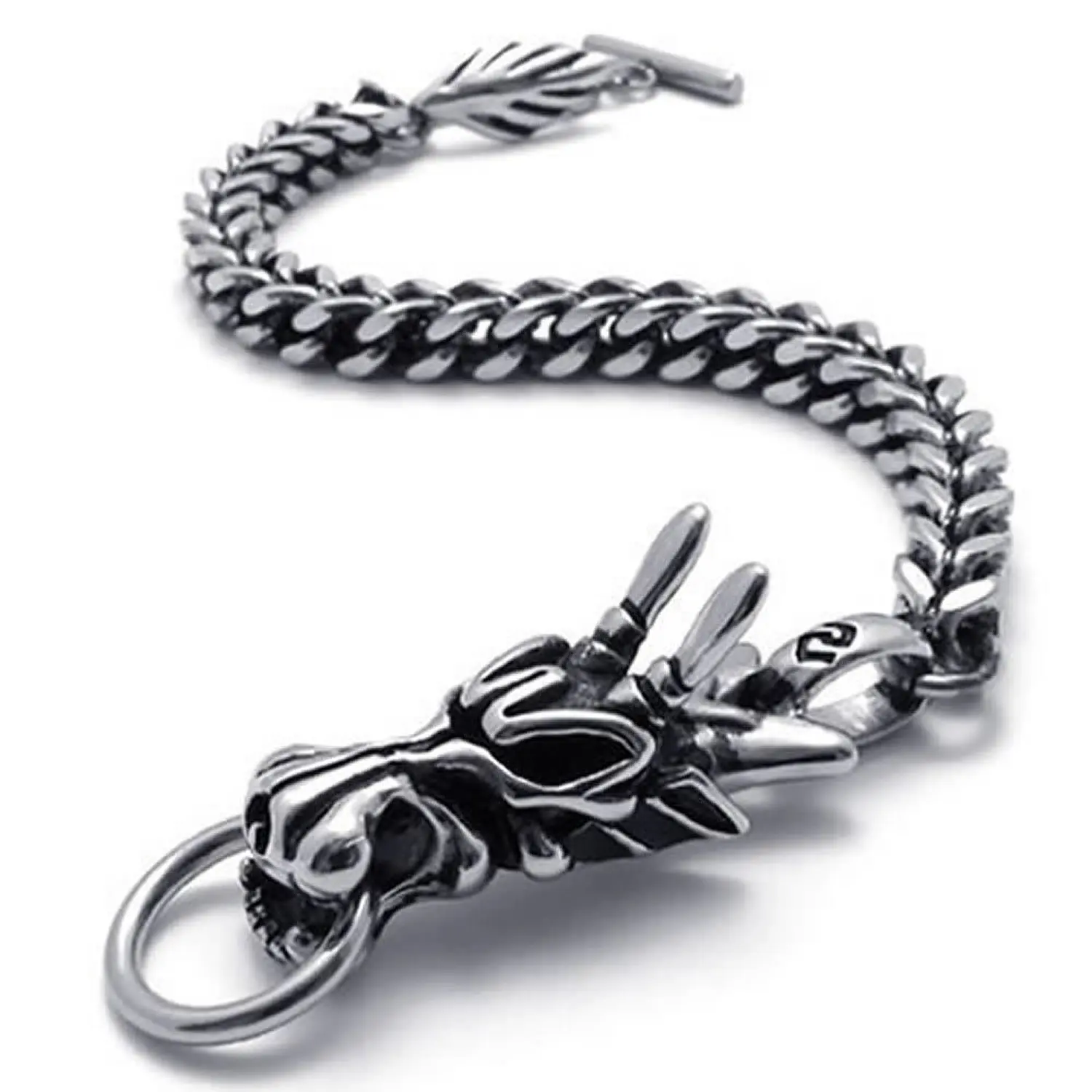 Men's Jewelry Bracelet Stainless Steel Dragon Biker Black Silver