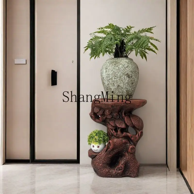 FG Chinese imitation wood retro living room flower table indoor simple  balcony entrance floor to ceiling flower pot base
