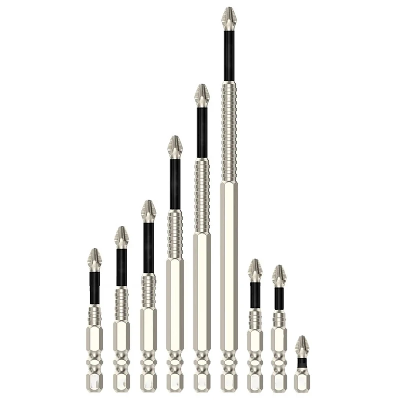 BAAG-9Pcs PH2 Cross-Magnetic Screwdriver Bit Anti-Slip Long Drill Bits 25-150Mm For Electric Screwdrivers Hand Drills