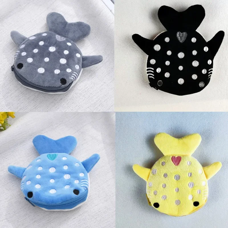 Women Girls Cartoon Cute Whale Shark Coin Purse Kawaii Wallet Portable Plush Key Earphone Coin Organizer Pouch Zipper Clutch Bag