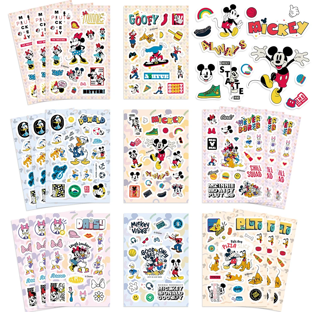 8/16 vellen Leuke Disney Mickey Minnie Cartoon Stickers Grappige Anime Sticker Decoratie DIY Laptop Briefpapier Telefoon Decals Speelgoed Gift