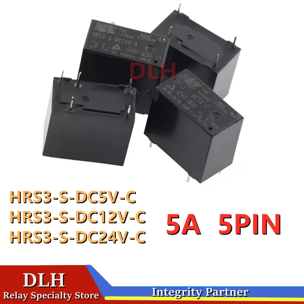 10pieces/lot 100%New Original Power Relay DIP-5PINS 5VDC 12VDC 24VDC 5A HRS3-S-DC5V-C HRS3-S-DC12V-C HRS3-S-DC24V-C