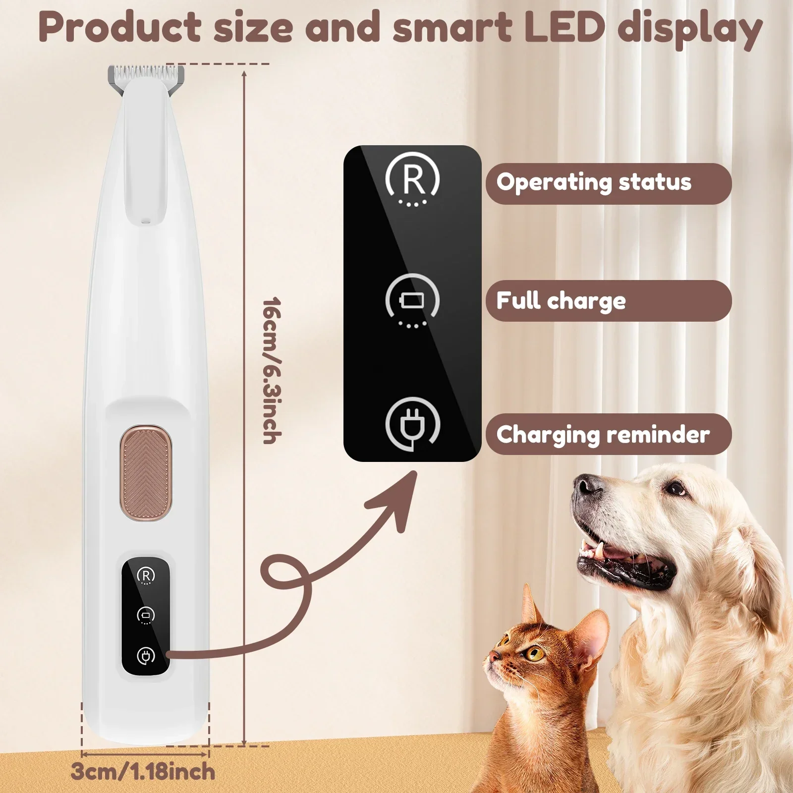 

For Grooming 18mm Widen Blade Dog Cat Paw Trimmer with LED Light Fully Waterproof Pet Hair Trimmer with LED Display Dog Clippers